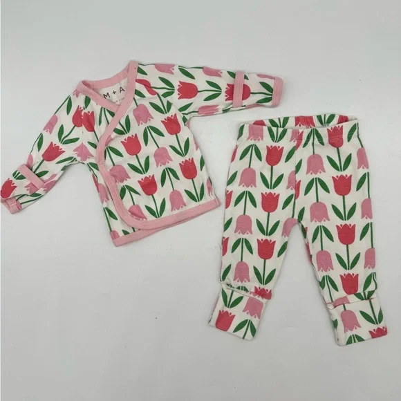 M+A MONICA + ANDY ORGANIC PINK TULIP KIMONO FOOTIE OUTFIT 🌸SZ NB🌸 - Picture 2 of 13